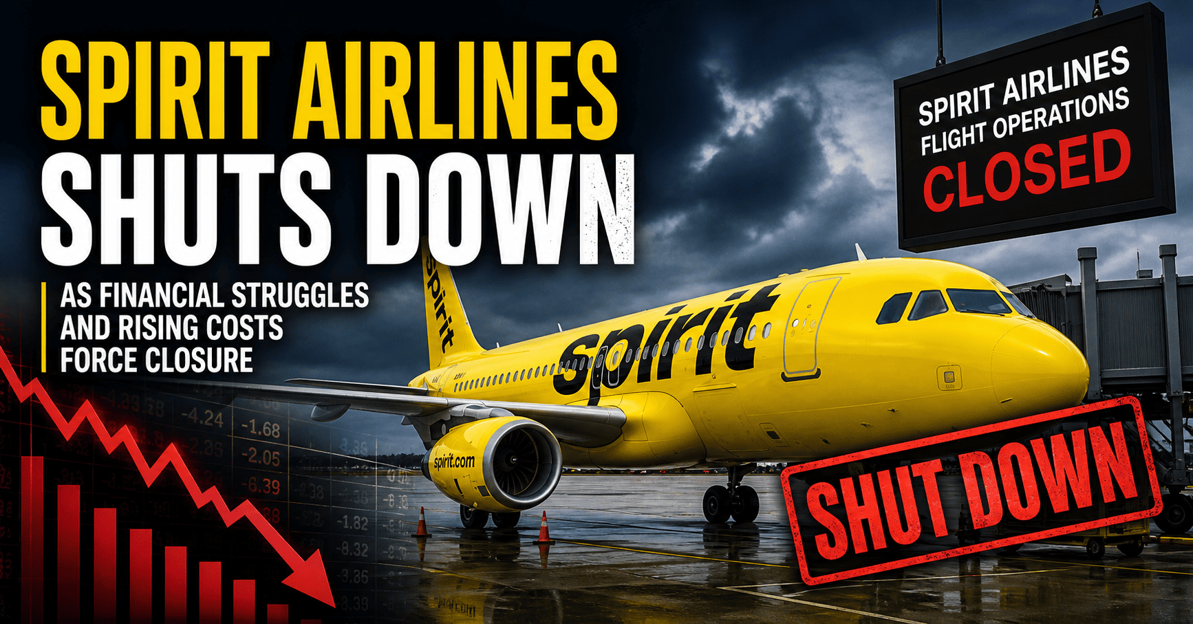 Spirit Airlines Shuts Down as Financial Struggles and Rising Costs Force Closure